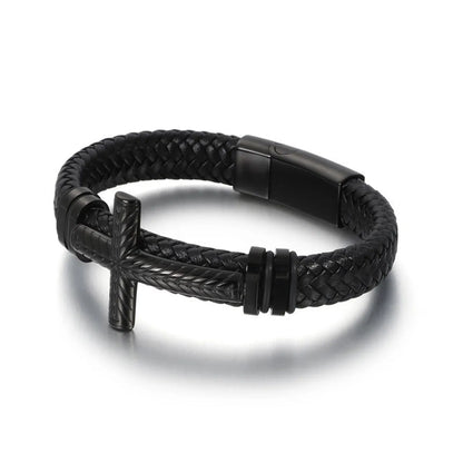 Hip-Hop Retro Cross Pu Leather Alloy Plating Men'S Bracelets