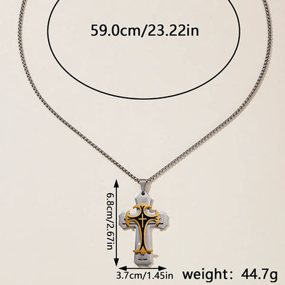 Hip-Hop Retro Cross Round Square 304 Stainless Steel Women'S Pendant Necklace