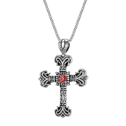 Hip-Hop Retro Cross Spider Titanium Steel Inlay Zircon Pendant Necklace