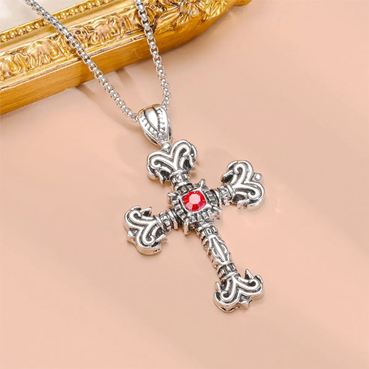 Hip-Hop Retro Cross Spider Titanium Steel Inlay Zircon Pendant Necklace