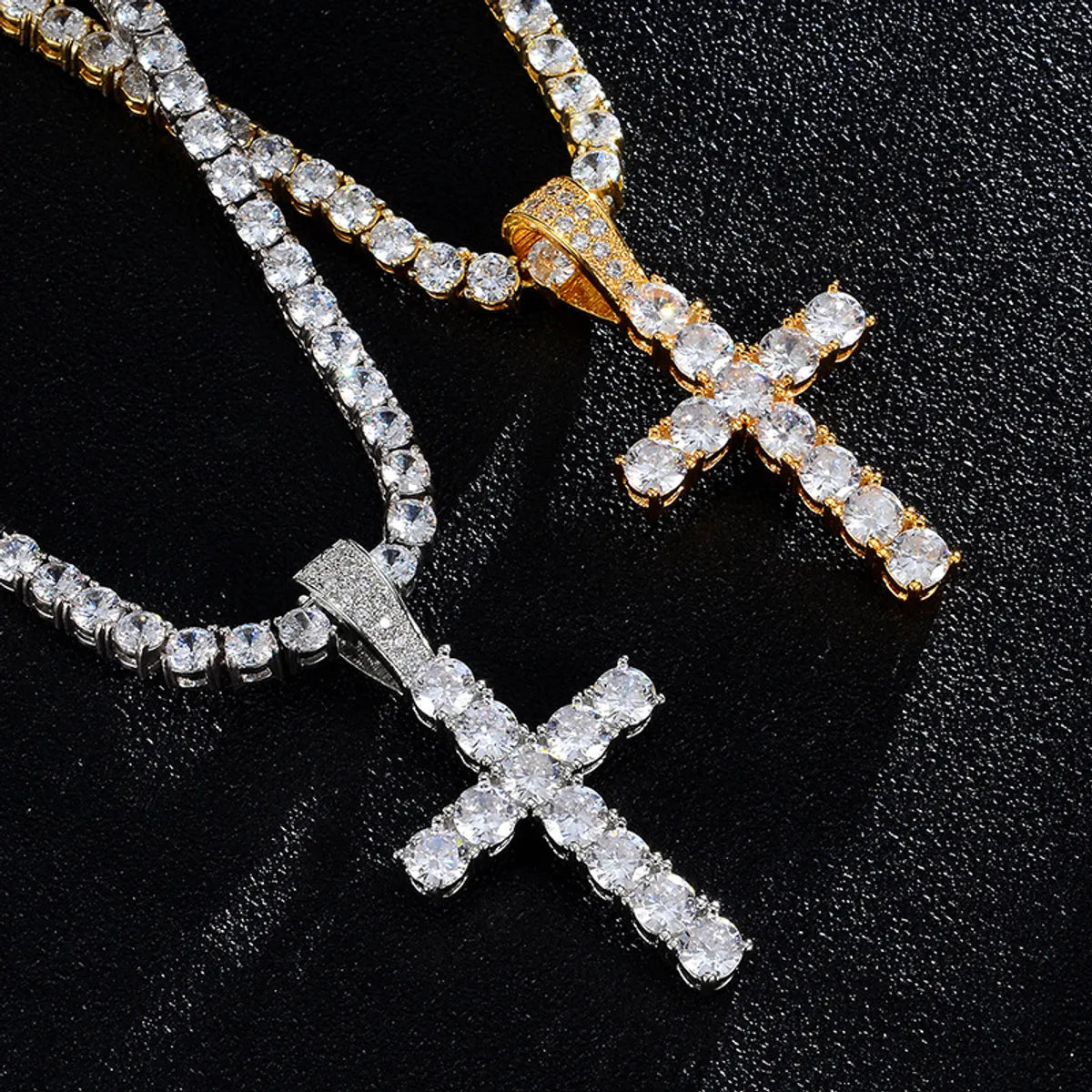 Hip-Hop Retro Cross 304 Stainless Steel Inlay Rhinestones Men'S