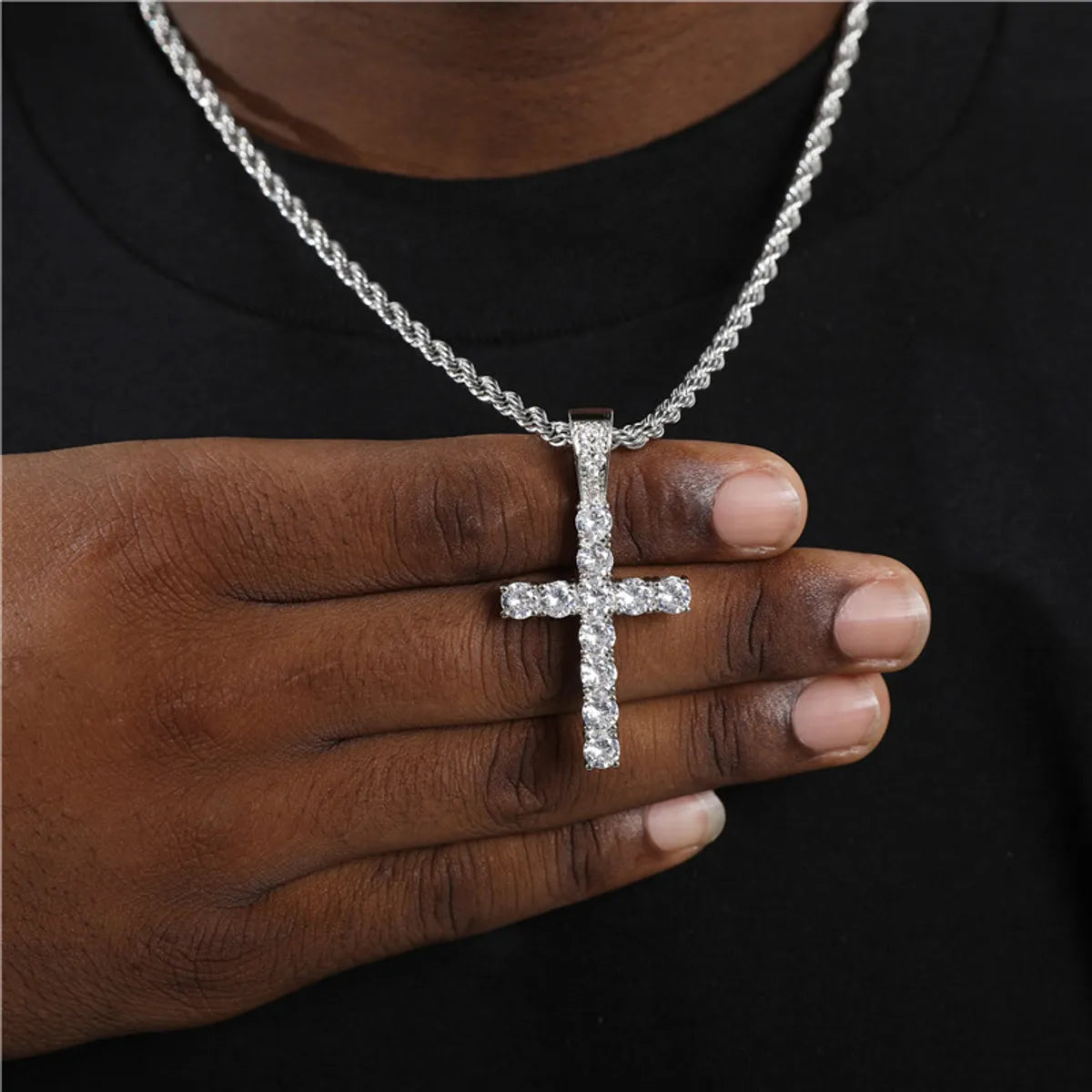 Hip-Hop Retro Cross 304 Stainless Steel Inlay Rhinestones Men'S