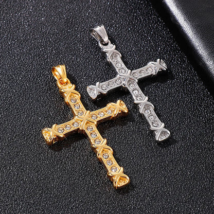 1 Piece Titanium Steel Rhinestones 18K Gold Plated Cross