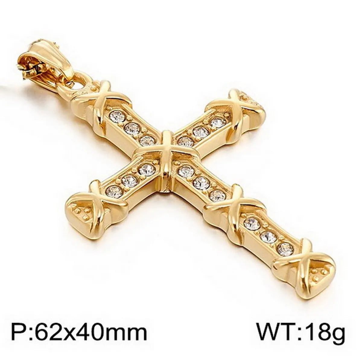 1 Piece Titanium Steel Rhinestones 18K Gold Plated Cross