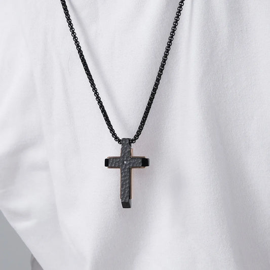 Hip-Hop Retro Cross Titanium Steel Plating Inlay Zircon Men'S Pendant Necklace