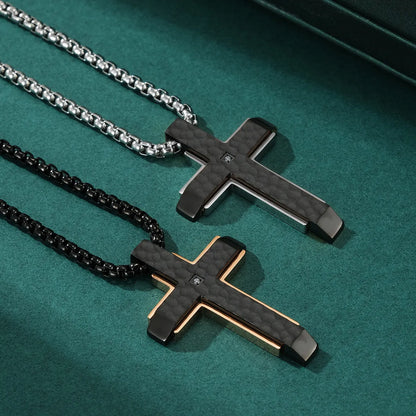 Hip-Hop Retro Cross Titanium Steel Plating Inlay Zircon Men'S Pendant Necklace