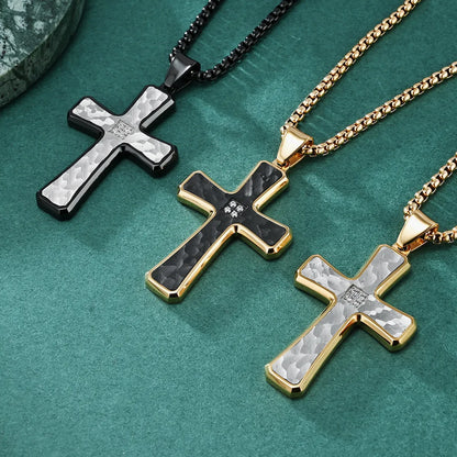 Hip-Hop Retro Cross Titanium Steel Plating Inlay Zircon Men'S Pendant Necklace