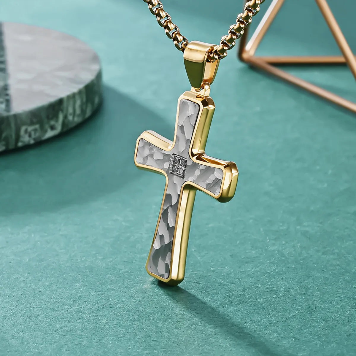 Hip-Hop Retro Cross Titanium Steel Plating Inlay Zircon Men'S Pendant Necklace