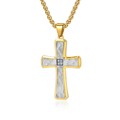 Hip-Hop Retro Cross Titanium Steel Plating Inlay Zircon Men'S Pendant Necklace