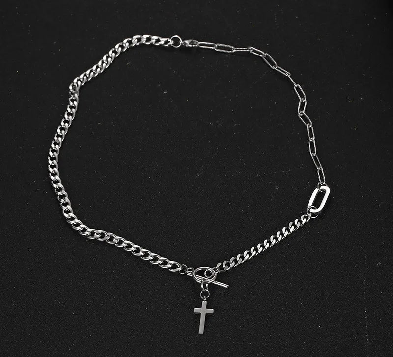 Wholesale Jewelry Hip-Hop Retro Cross 304 Stainless Steel Toggle Pendant Necklace