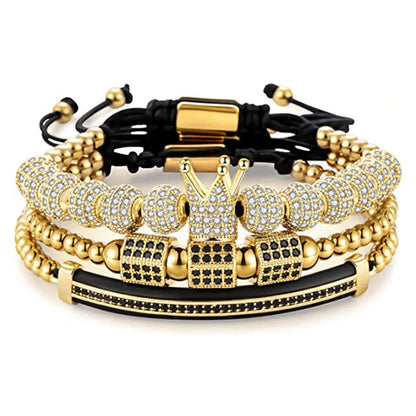 Hip-Hop Retro Crown Copper Inlay Zircon Men'S Bracelets