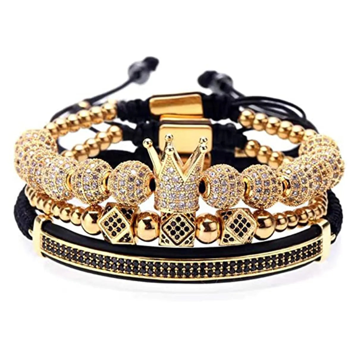 Hip-Hop Retro Crown Copper Inlay Zircon Men'S Bracelets