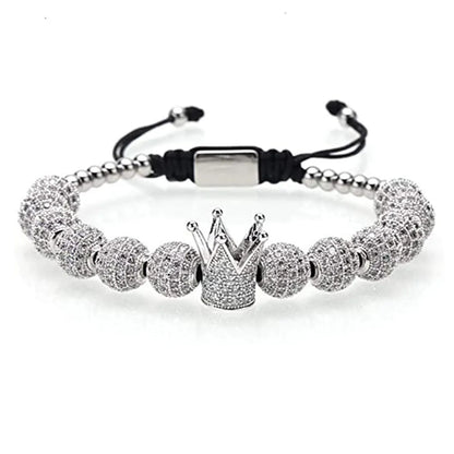 Hip-Hop Retro Crown Copper Inlay Zircon Men'S Bracelets