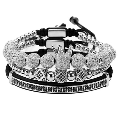 Hip-Hop Retro Crown Copper Inlay Zircon Men'S Bracelets