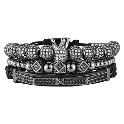 Hip-Hop Retro Crown Copper Inlay Zircon Men'S Bracelets