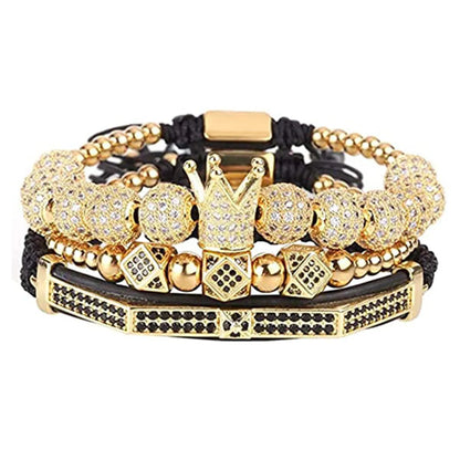 Hip-Hop Retro Crown Copper Inlay Zircon Men'S Bracelets