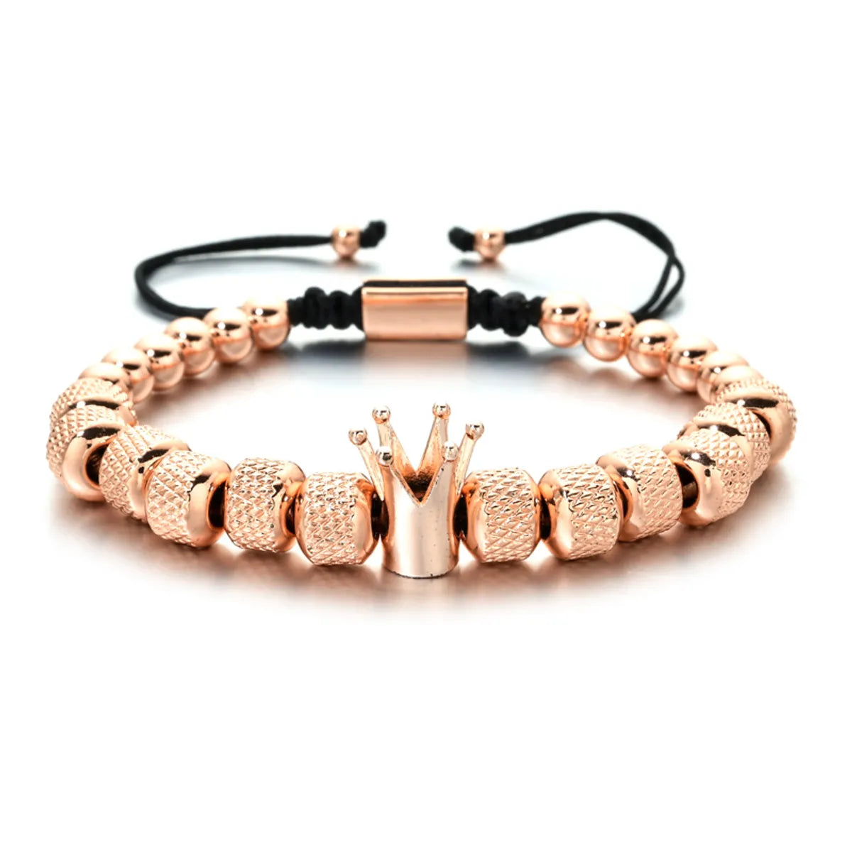 Hip-Hop Retro Crown Stainless Steel Copper Beaded Plating Braid Bracelets