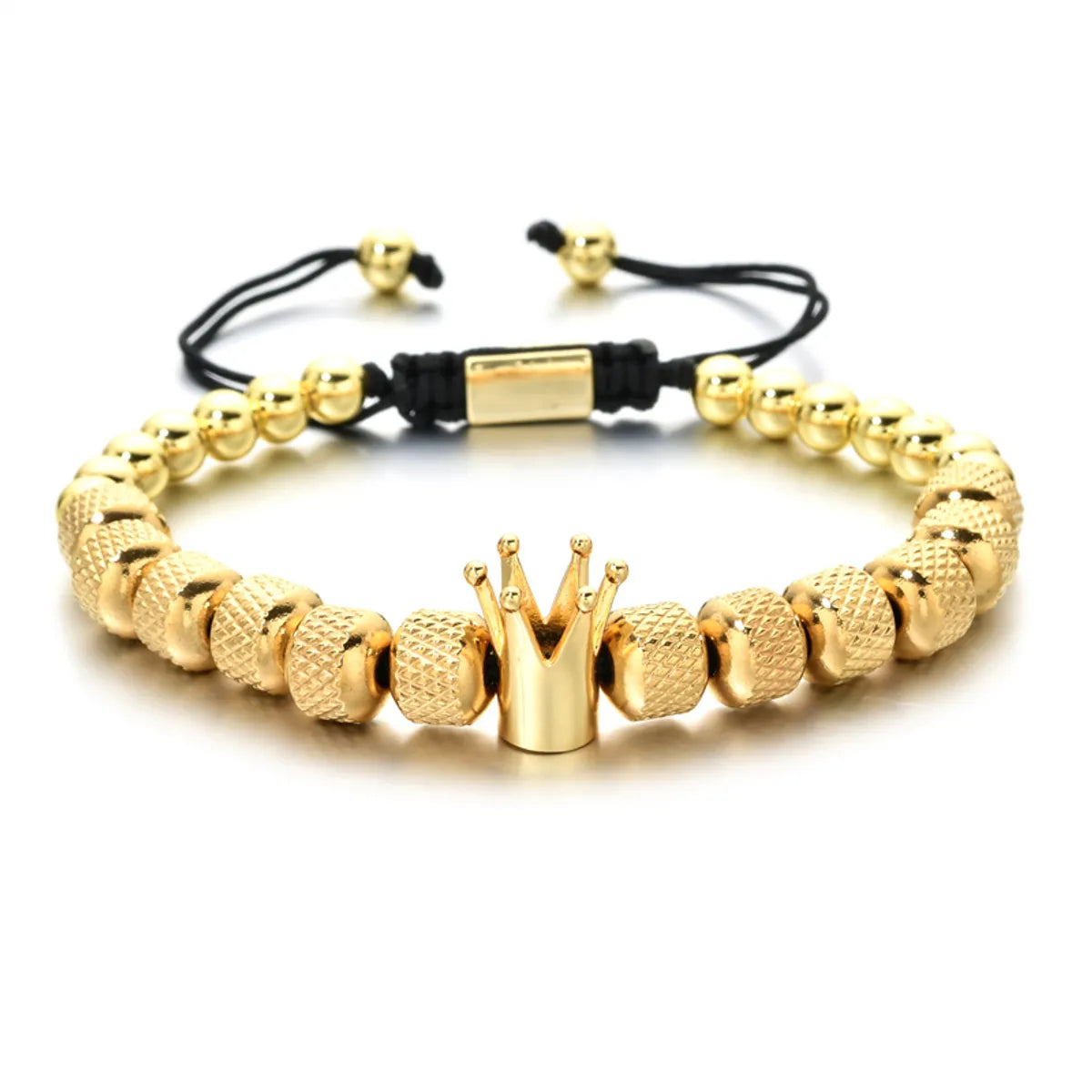 Hip-Hop Retro Crown Stainless Steel Copper Beaded Plating Braid Bracelets