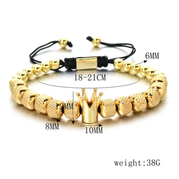 Hip-Hop Retro Crown Stainless Steel Copper Beaded Plating Braid Bracelets