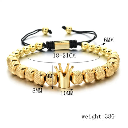 Hip-Hop Retro Crown Stainless Steel Copper Beaded Plating Braid Bracelets