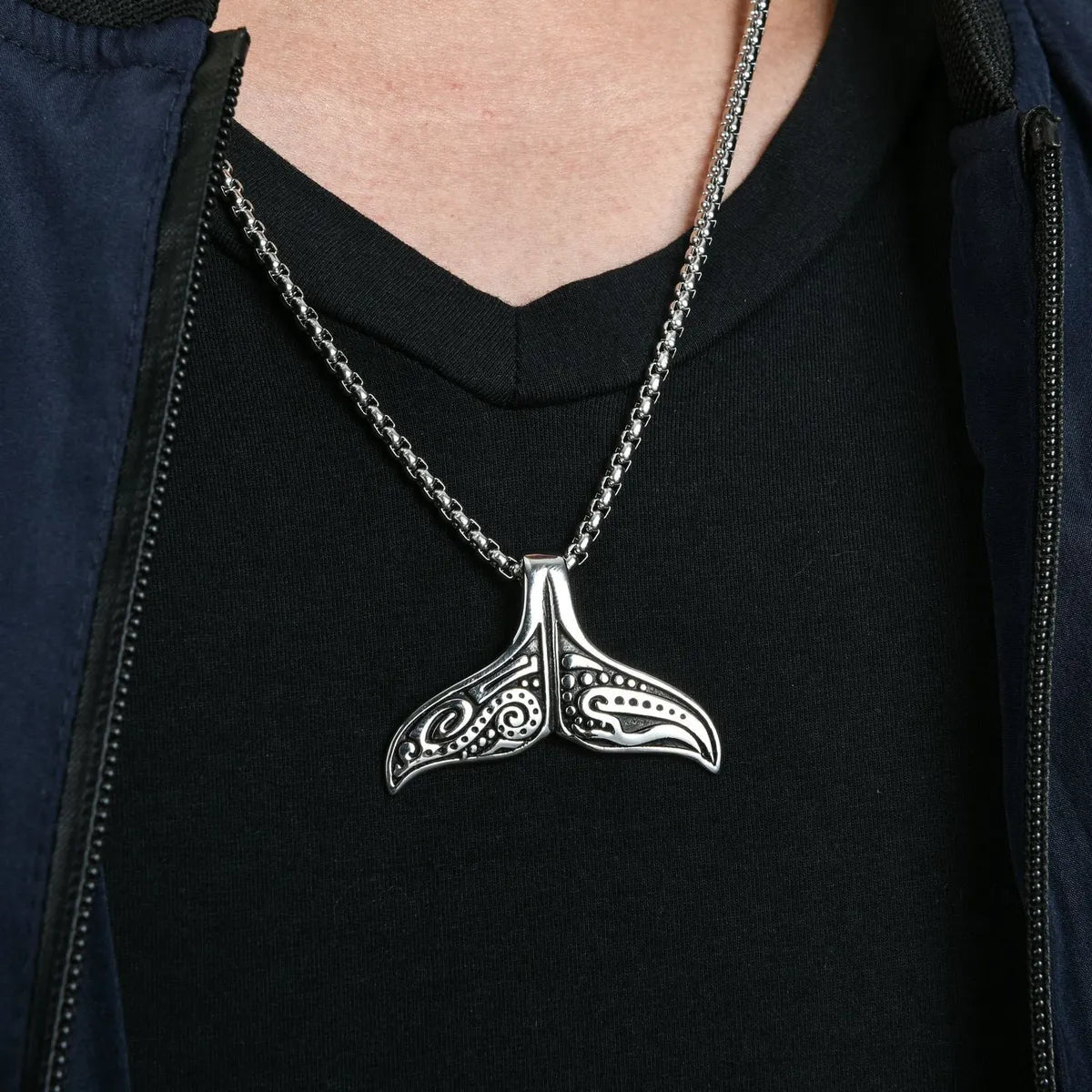 Hip-Hop Retro Fish Tail Stainless Steel Men'S Pendant Necklace