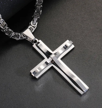 Hip-Hop Retro Geometric Cross Titanium Steel Polishing Men'S Pendant Necklace