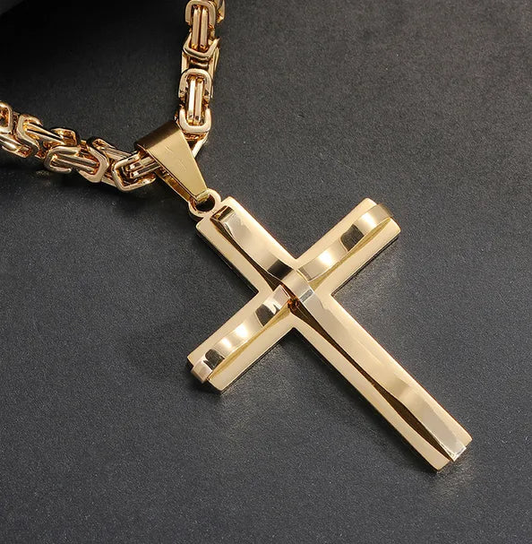 Hip-Hop Retro Geometric Cross Titanium Steel Polishing Men'S Pendant Necklace