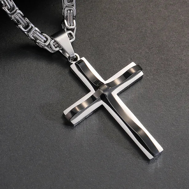 Hip-Hop Retro Geometric Cross Titanium Steel Polishing Men'S Pendant Necklace