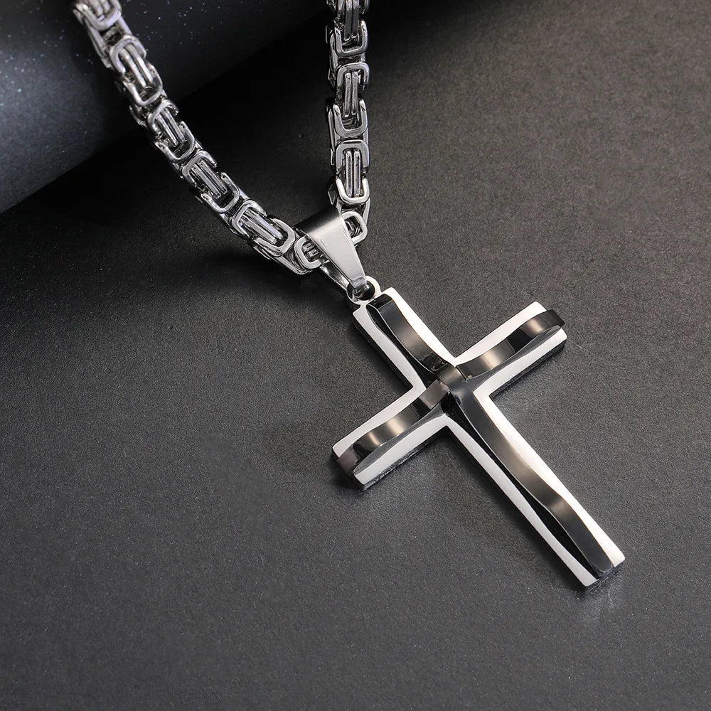 Hip-Hop Retro Geometric Cross Titanium Steel Polishing Men'S Pendant Necklace