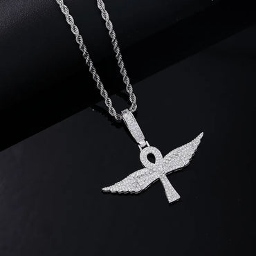 Hip-Hop Retro Geometric Cross Wings Stainless Steel Copper Plating Chain Inlay Zircon Pendant Necklace