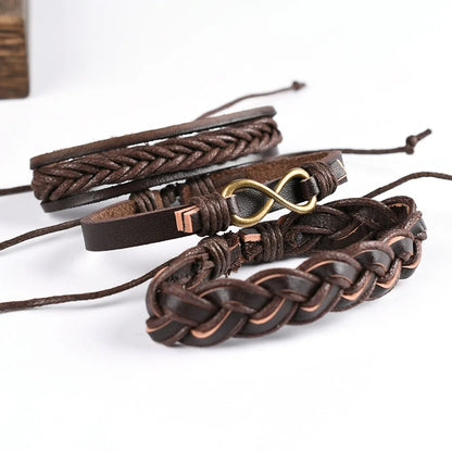 Hip-Hop Retro Geometric Infinity Pu Leather Alloy Men'S Bracelets