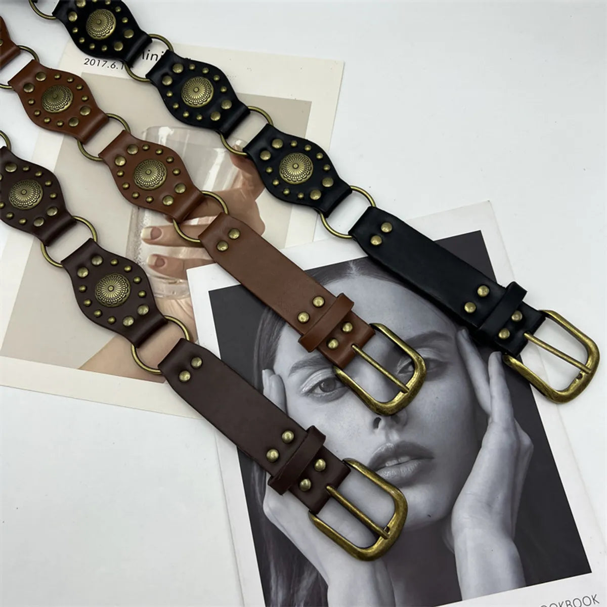 Hip-Hop Retro Geometric Pu Leather Alloy Women'S Leather Belts