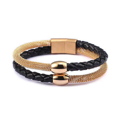 Hip-Hop Retro Geometric Pu Leather Titanium Steel Plating 18K Gold Plated Men'S Bracelets