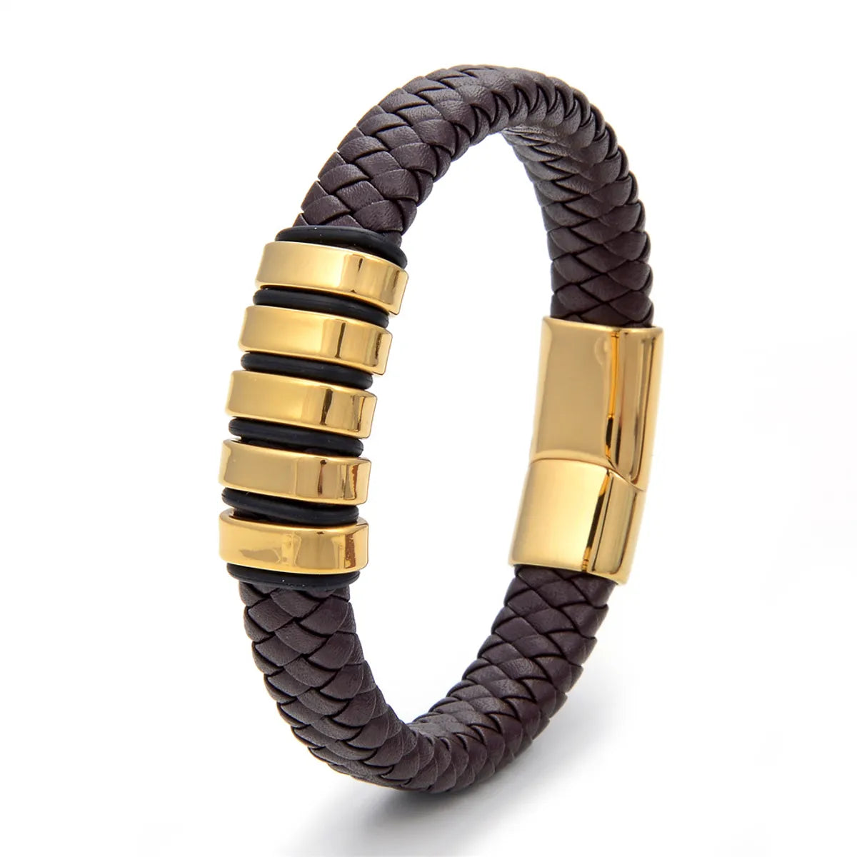 Hip-Hop Retro Geometric Pu Leather Titanium Steel Plating Magnetic Men'S Bracelets