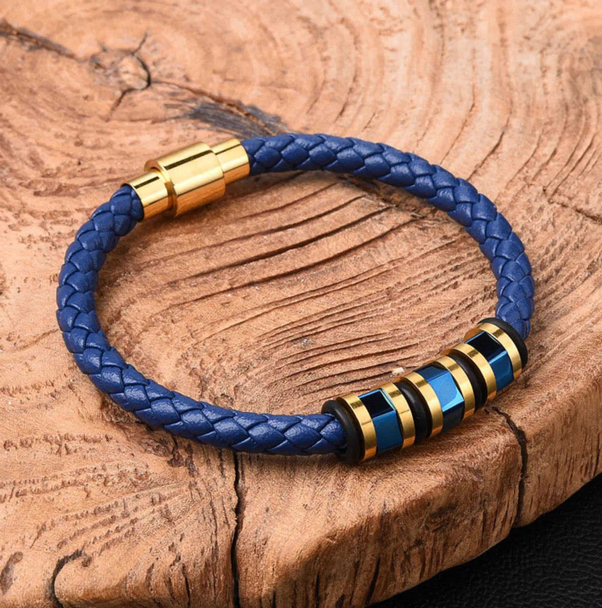 Hip-Hop Retro Geometric Pu Leather Titanium Steel Plating Men'S Bracelets