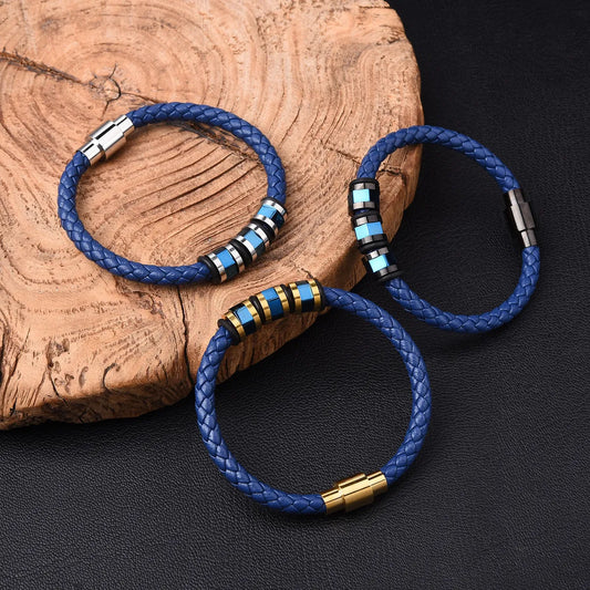 Hip-Hop Retro Geometric Pu Leather Titanium Steel Plating Men'S Bracelets