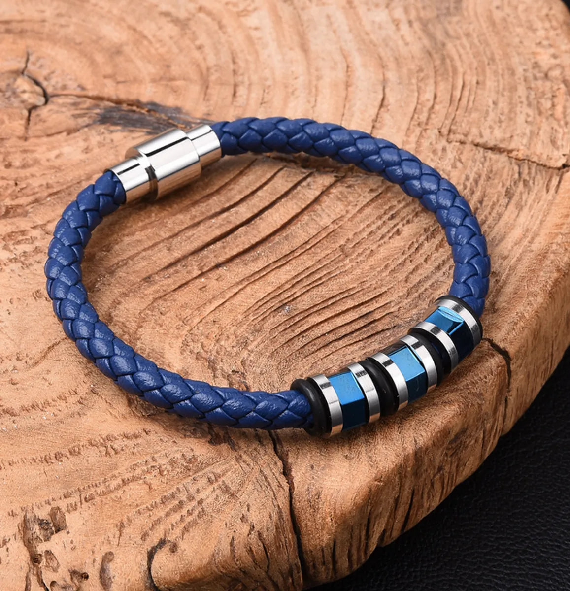 Hip-Hop Retro Geometric Pu Leather Titanium Steel Plating Men'S Bracelets