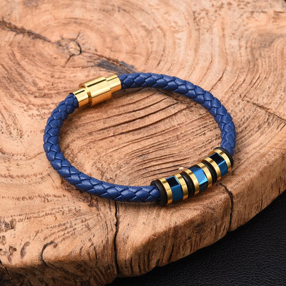 Hip-Hop Retro Geometric Pu Leather Titanium Steel Plating Men'S Bracelets