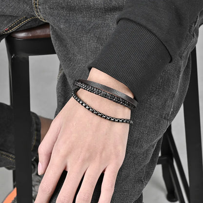 Hip-Hop Retro Geometric Pu Leather Titanium Steel Unisex Bracelets