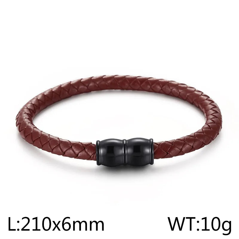 Hip-Hop Retro Geometric Solid Color Cowhide Titanium Steel Plating Men'S Bracelets