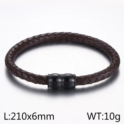 Hip-Hop Retro Geometric Solid Color Cowhide Titanium Steel Plating Men'S Bracelets