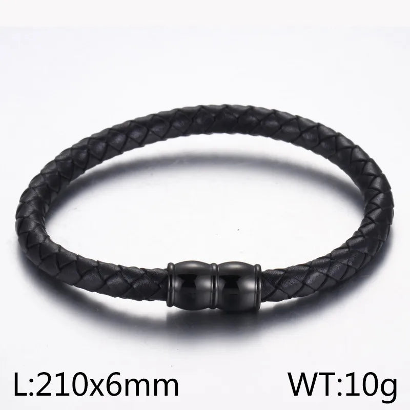 Hip-Hop Retro Geometric Solid Color Cowhide Titanium Steel Plating Men'S Bracelets