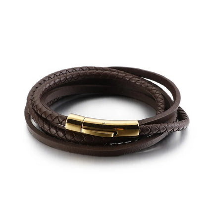 Hip-Hop Retro Geometric Stainless Steel Leather Braid Men's Wristband