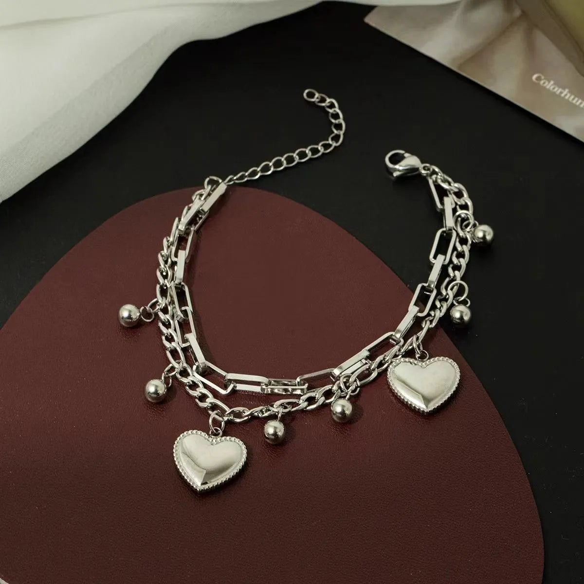 Hip-Hop Retro Heart Shape Flower Bow Knot Titanium Steel Bracelets In Bulk