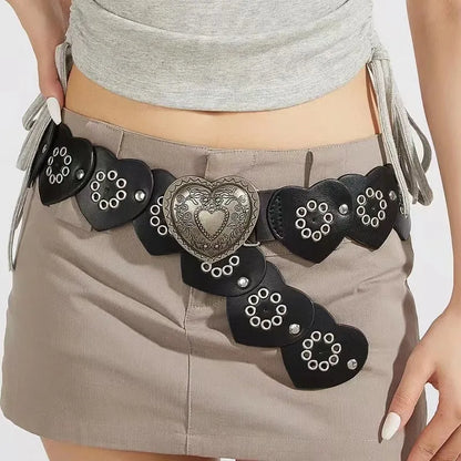 Hip-Hop Retro Heart Shape Pu Leather Alloy Men'S Leather Belts