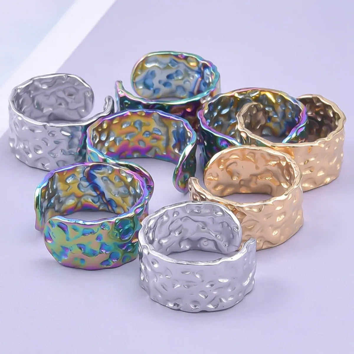 Hip-hop Retro Irregular Solid Color Stainless Steel Polishing Open Rings