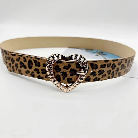 Hip-Hop Retro Leopard Pu Leather Pressed Words Women'S Leather Belts