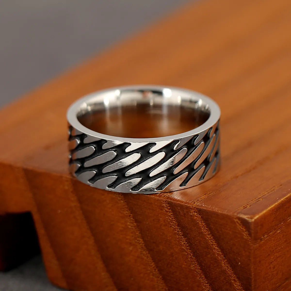 Hip-hop Retro Lines Stainless Steel Wide Band Ring