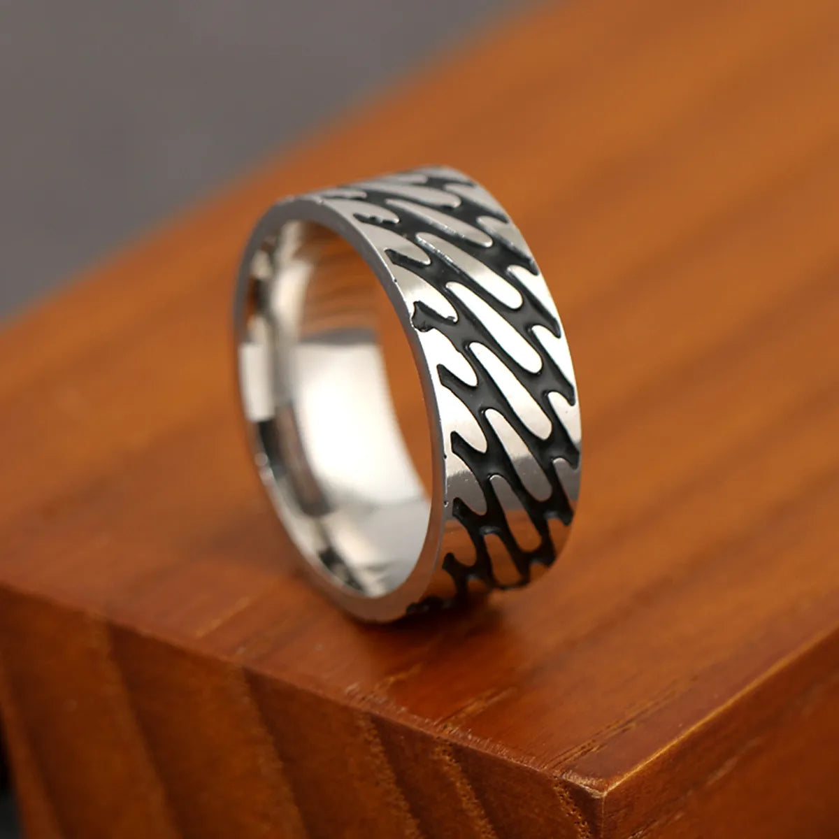 Hip-hop Retro Lines Stainless Steel Wide Band Ring