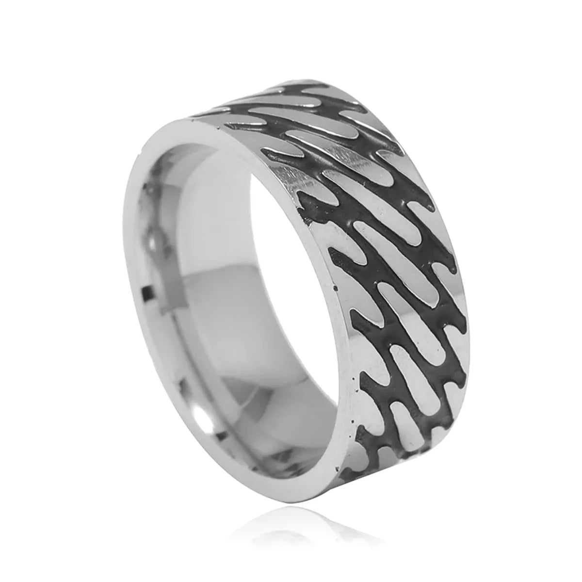 Hip-hop Retro Lines Stainless Steel Wide Band Ring